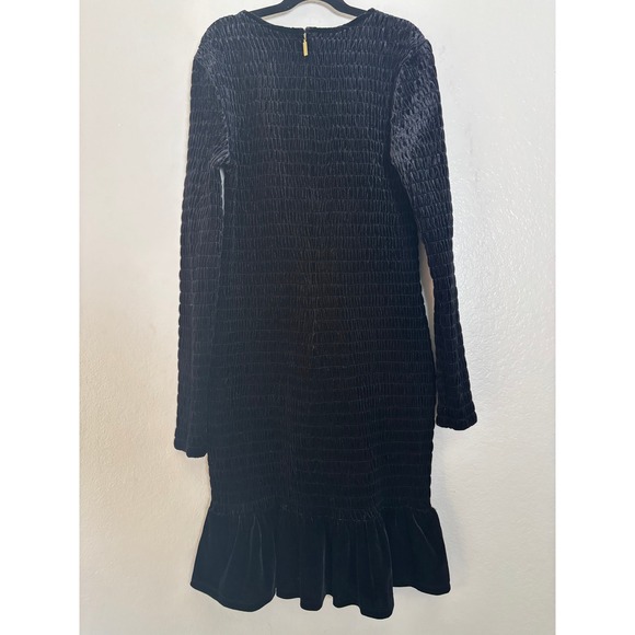 NEW Michael Kors Smocked Stretch Velvet Ruffle Mini Dress Black Small - Picture 6 of 8